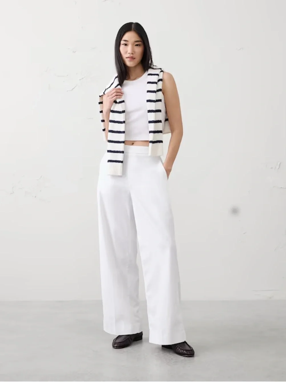 Banana Republic Factory WIDE-LEG HIGH-RISE LINEN-BLEND PANTS L WHITE